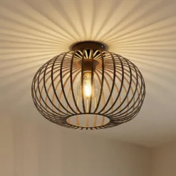 Plafón Lindby Nahele, marrón, metal, Ø 40 cm, E27