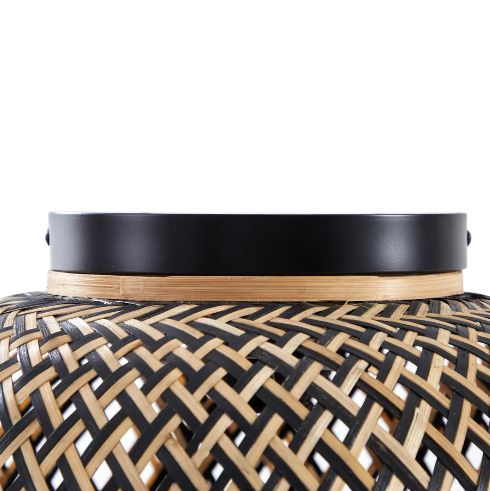 Plafón Lindby Nerys, negro, bambú, Ø 38 cm