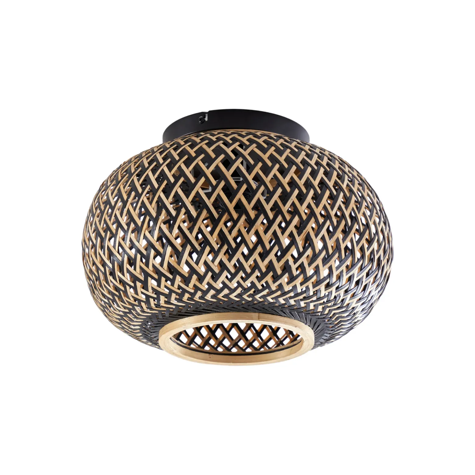 Plafón Lindby Nerys, negro, bambú, Ø 38 cm