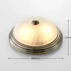 Plafón Lindby Pakka, color latón, cristal, 31 cm, E27