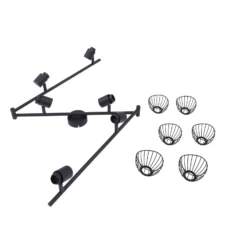 Plafón Lindby Piena, negro, 6 luces, metal, 150 cm