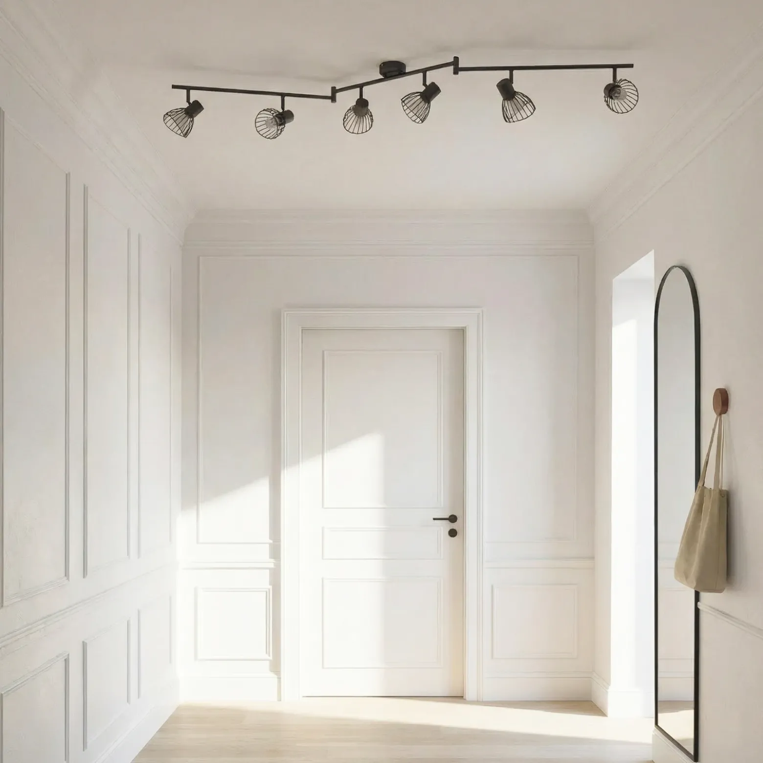 Plafón Lindby Piena, negro, 6 luces, metal, 150 cm