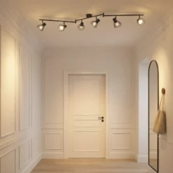 Plafón Lindby Piena, negro, 6 luces, metal, 150 cm