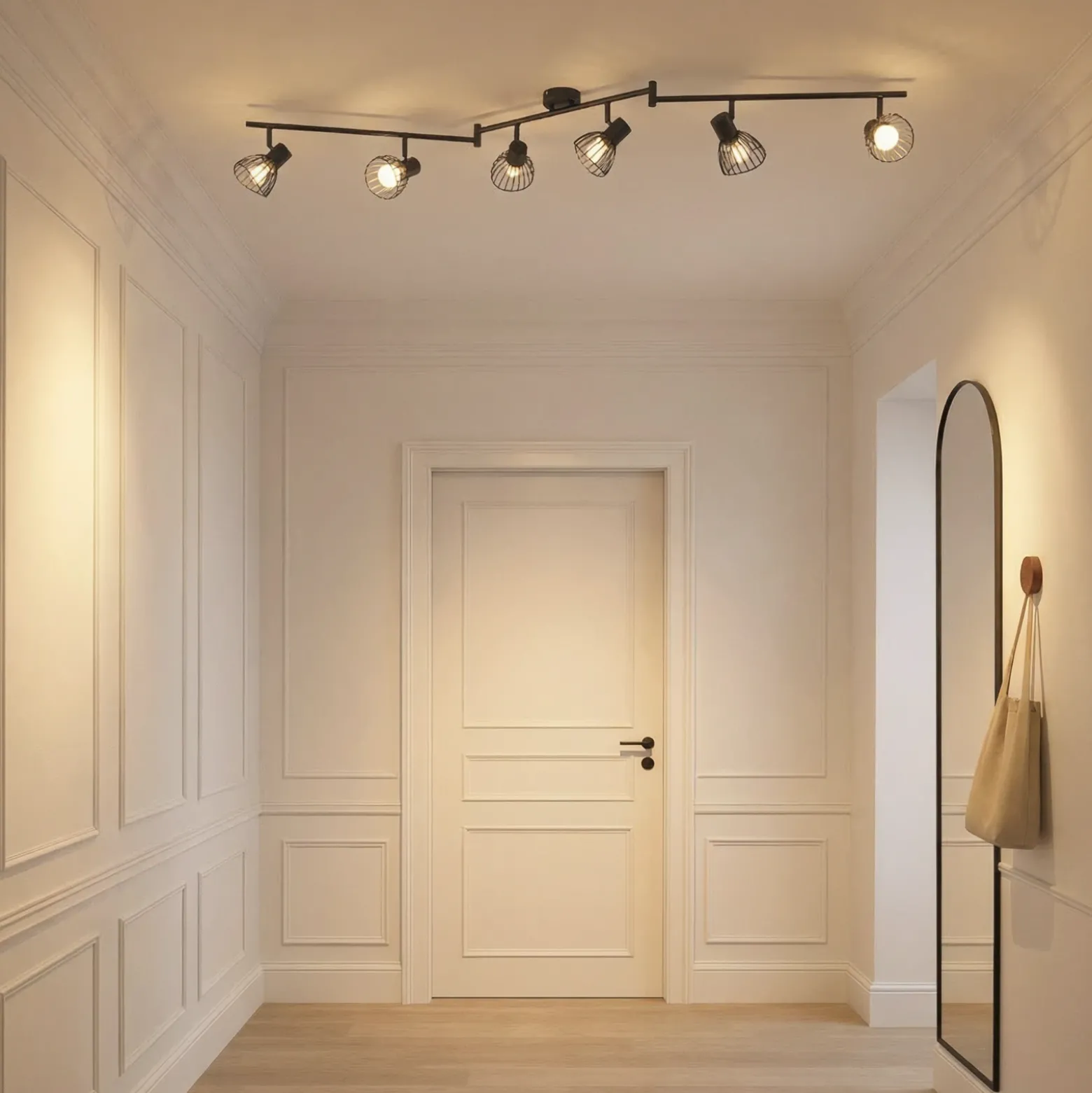 Plafón Lindby Piena, negro, 6 luces, metal, 150 cm