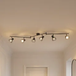 Plafón Lindby Piena, negro, 6 luces, metal, 150 cm