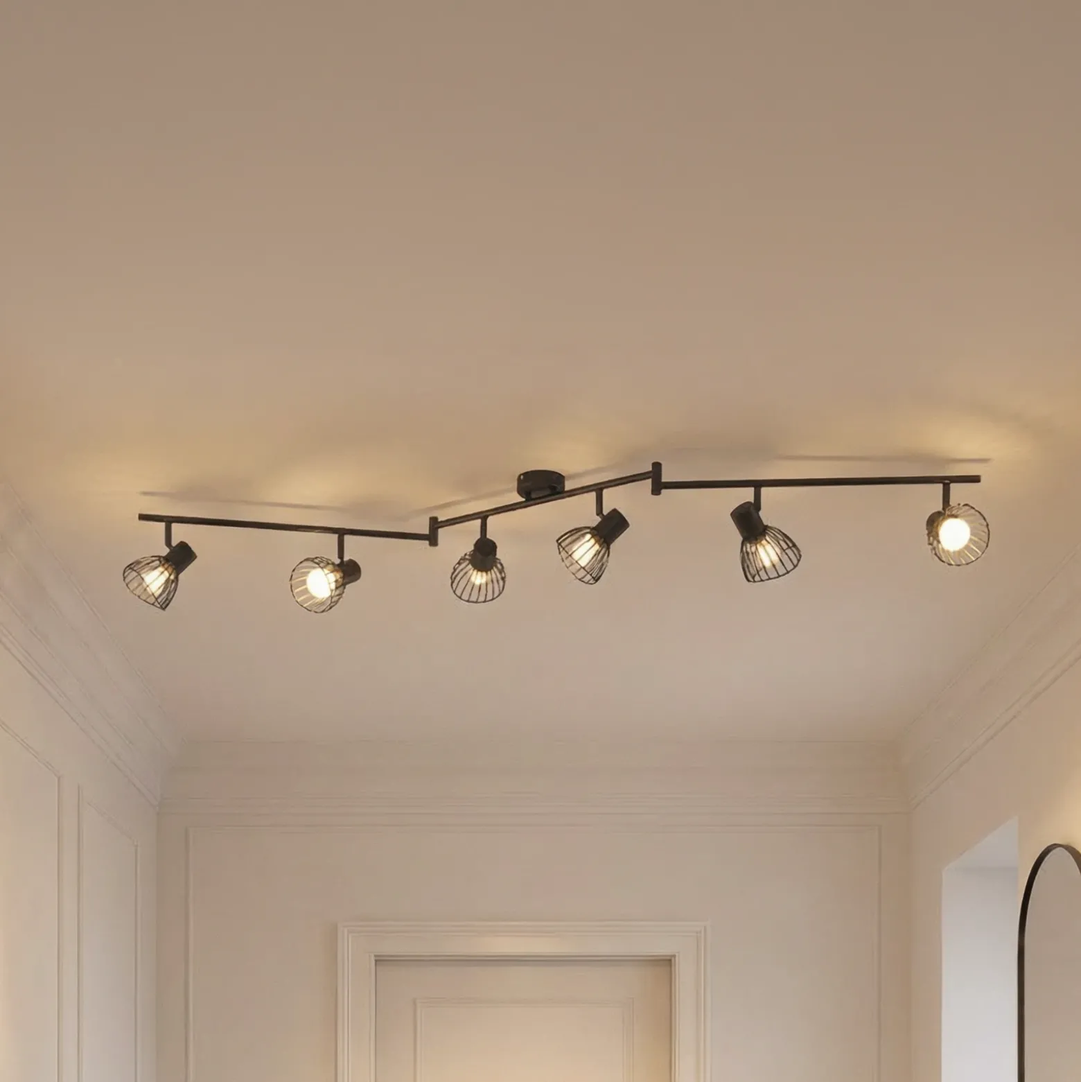 Plafón Lindby Piena, negro, 6 luces, metal, 150 cm