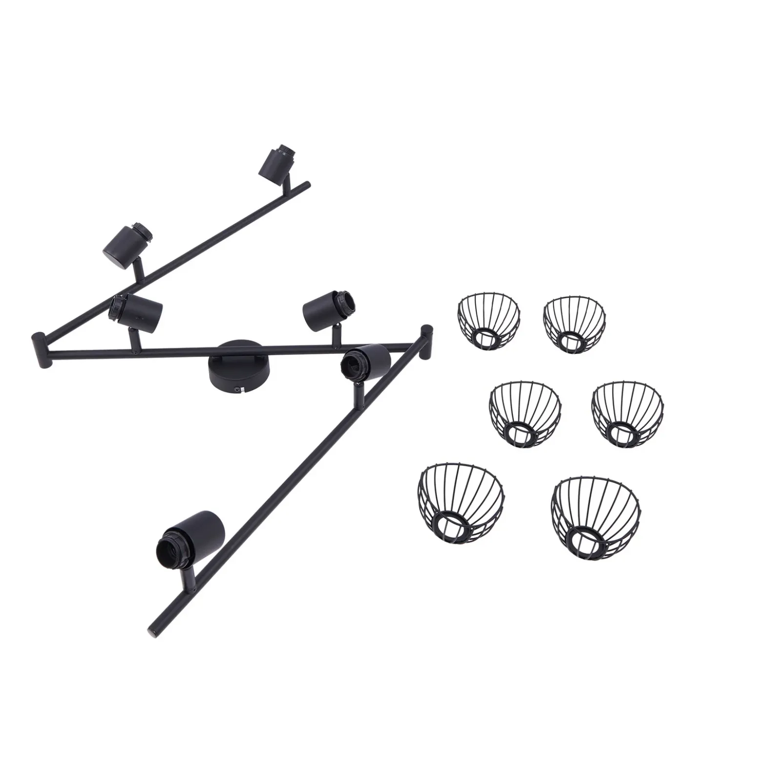 Plafón Lindby Piena, negro, 6 luces, metal, 150 cm