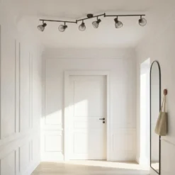 Plafón Lindby Piena, negro, 6 luces, metal, 150 cm