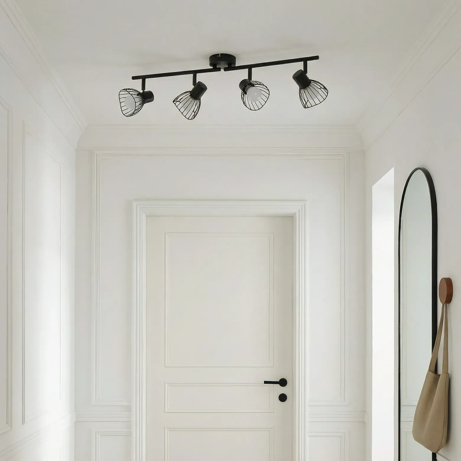 Plafón Lindby Piena, negro, 4 luces, metal, 70 cm