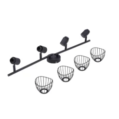 Plafón Lindby Piena, negro, 4 luces, metal, 70 cm