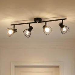 Plafón Lindby Piena, negro, 4 luces, metal, 70 cm