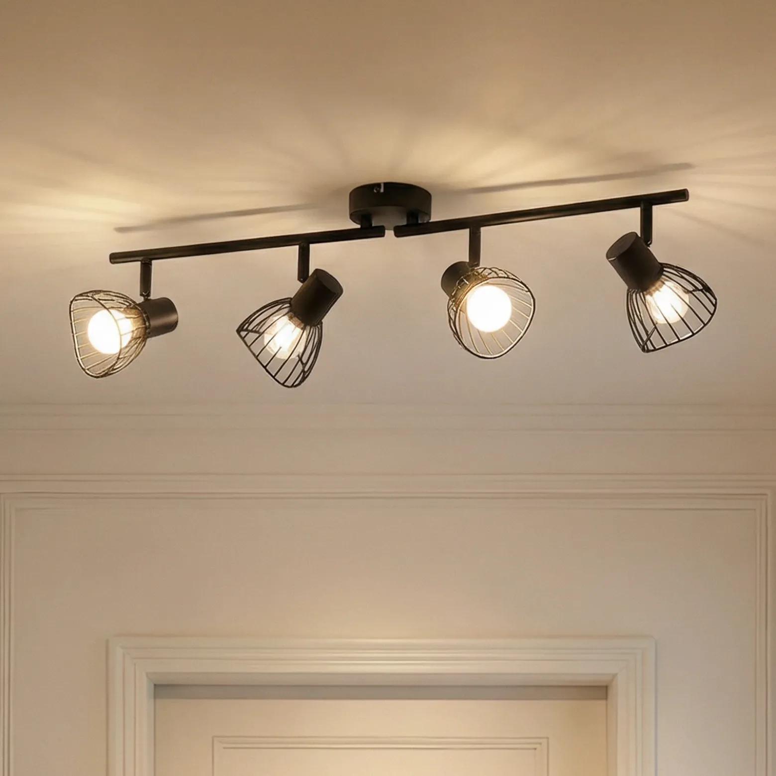 Plafón Lindby Piena, negro, 4 luces, metal, 70 cm