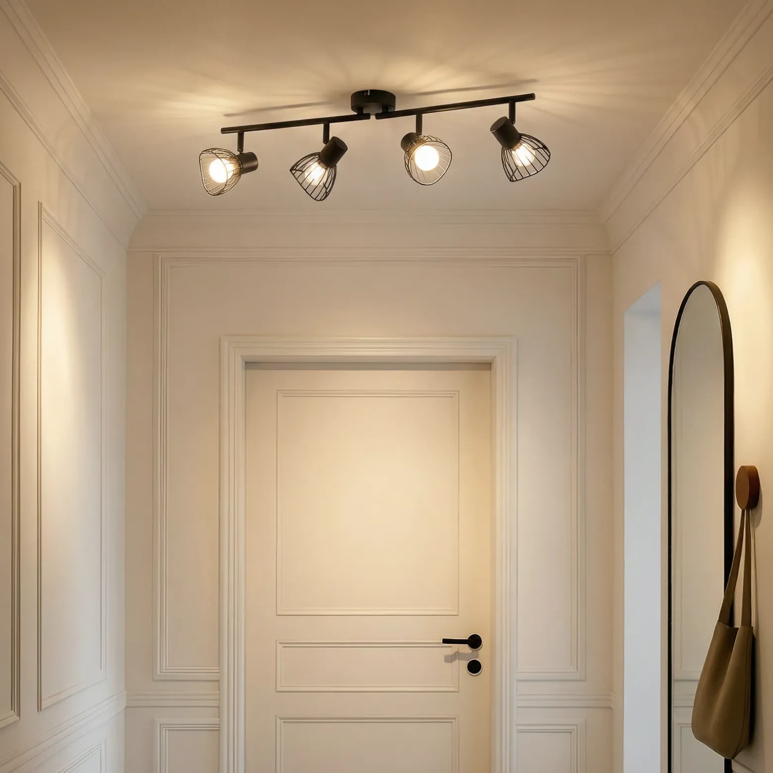 Plafón Lindby Piena, negro, 4 luces, metal, 70 cm