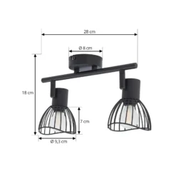Plafón Lindby Piena, negro, 2 luces, metal, 39 cm