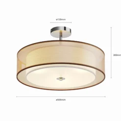 Plafón Lindby Pikka, marrón, de tela, Ø 50 cm, E27