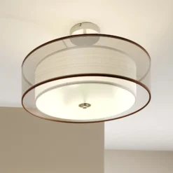 Plafón Lindby Pikka, marrón, de tela, Ø 50 cm, E27