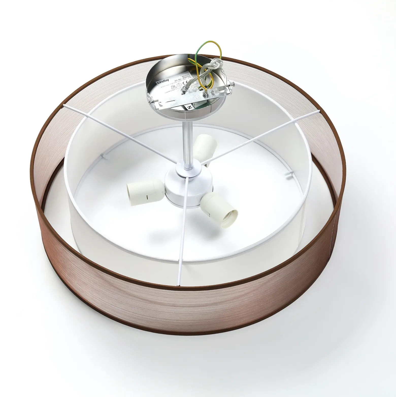 Plafón Lindby Pikka, marrón, de tela, Ø 50 cm, E27