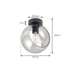Plafón Lindby Roton, gris/negro, cristal, Ø 20 cm