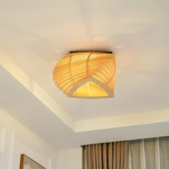 Plafón Lindby Sanza, 50 cm, madera, curvado