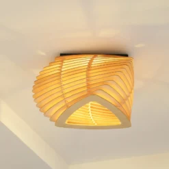 Plafón Lindby Sanza, 50 cm, madera, curvado