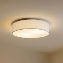 Plafón Lindby Sebatin, Ø 50 cm, blanco, tela, E27