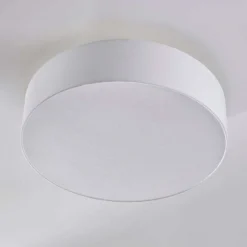 Plafón Lindby Sebatin, Ø 50 cm, blanco, tela, E27