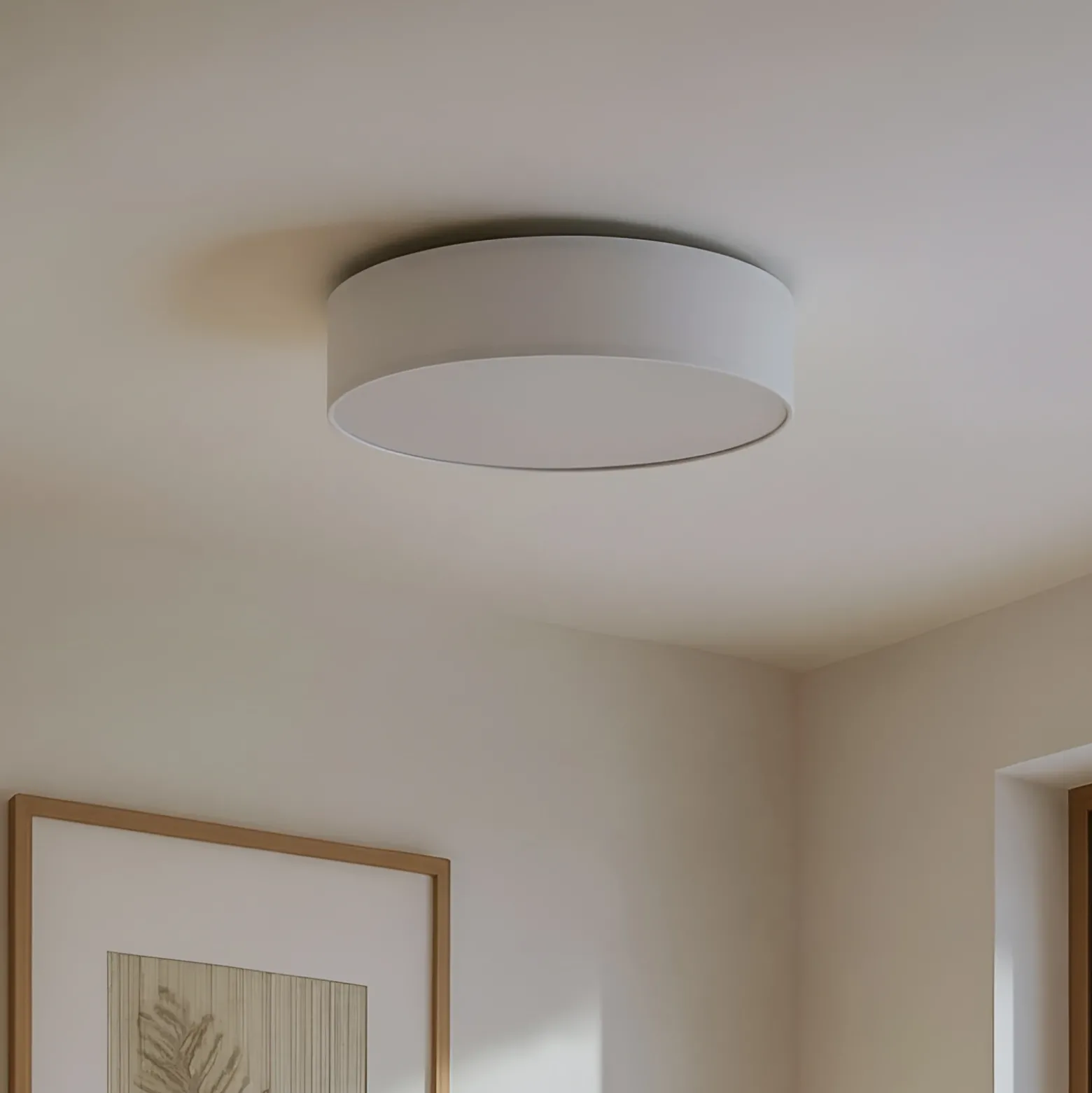 Plafón Lindby Sebatin, Ø 50 cm, blanco, tela, E27