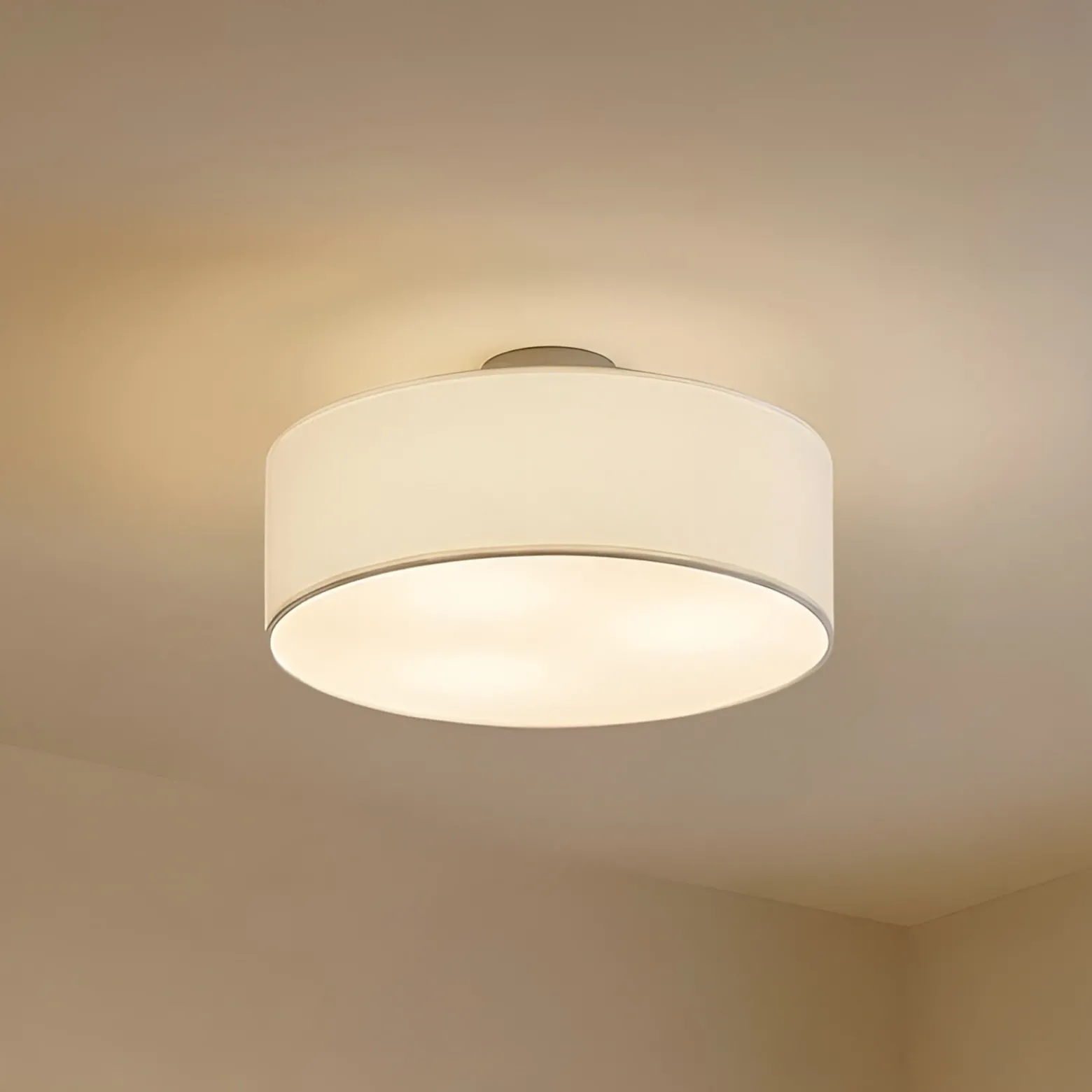 Plafón Lindby Sebatin, Ø 40 cm, blanco, de tela, E27