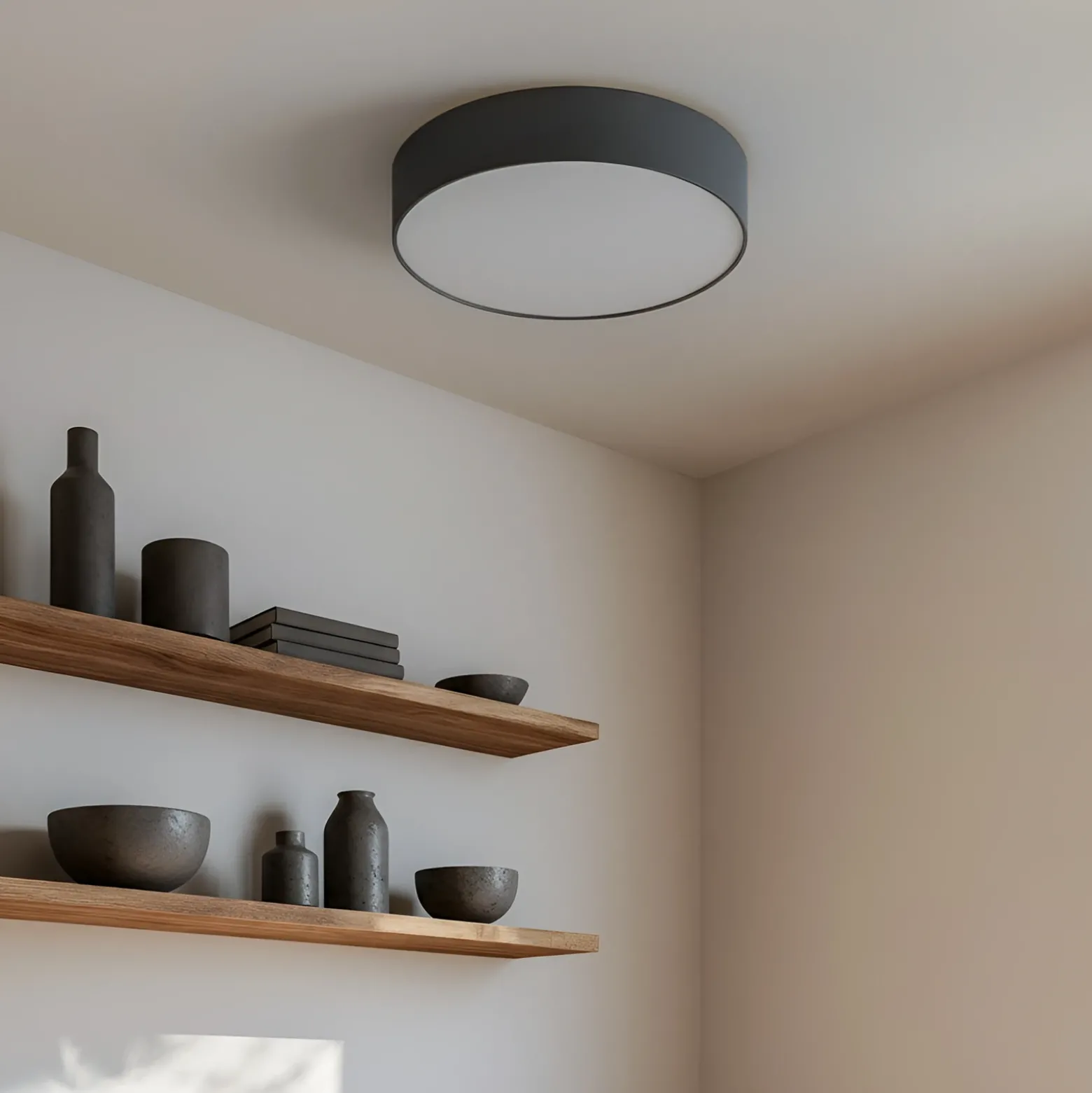 Plafón Lindby Sebatin, Ø 50 cm, gris, tela, E27