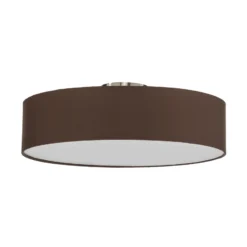 Plafón Lindby Sebatin, Ø 50 cm, marrón claro, tela, E27
