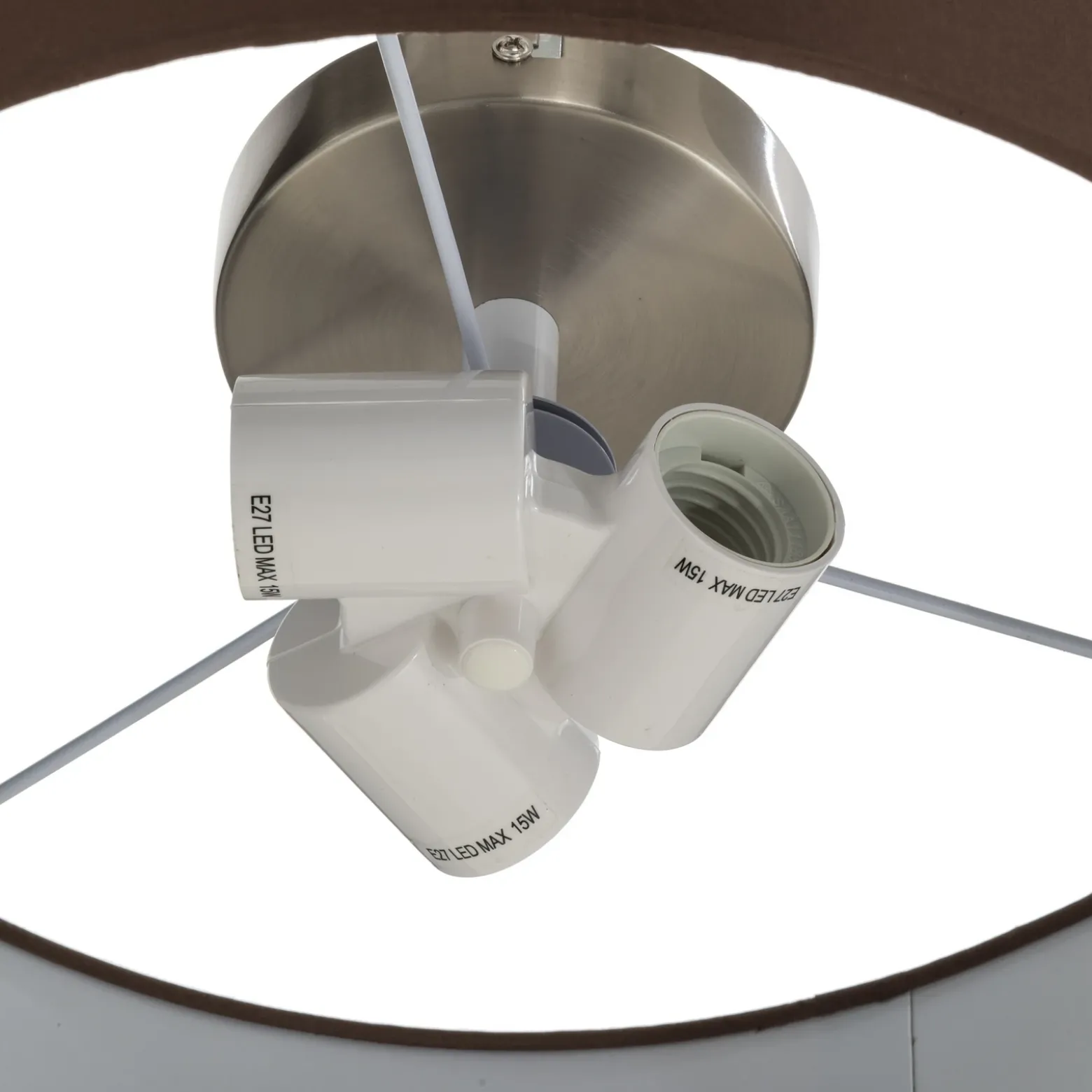 Plafón Lindby Sebatin, Ø 50 cm, marrón claro, tela, E27
