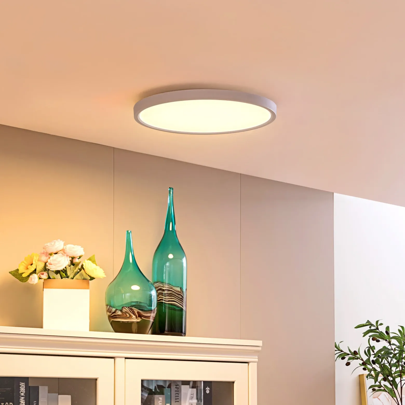 Plafón Lindby Smart LED Denora, blanco, RGB, CCT, Tuya