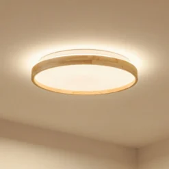 Plafón Lindby Smart LED Mirren madera Ø39,5cm CCT Tuya