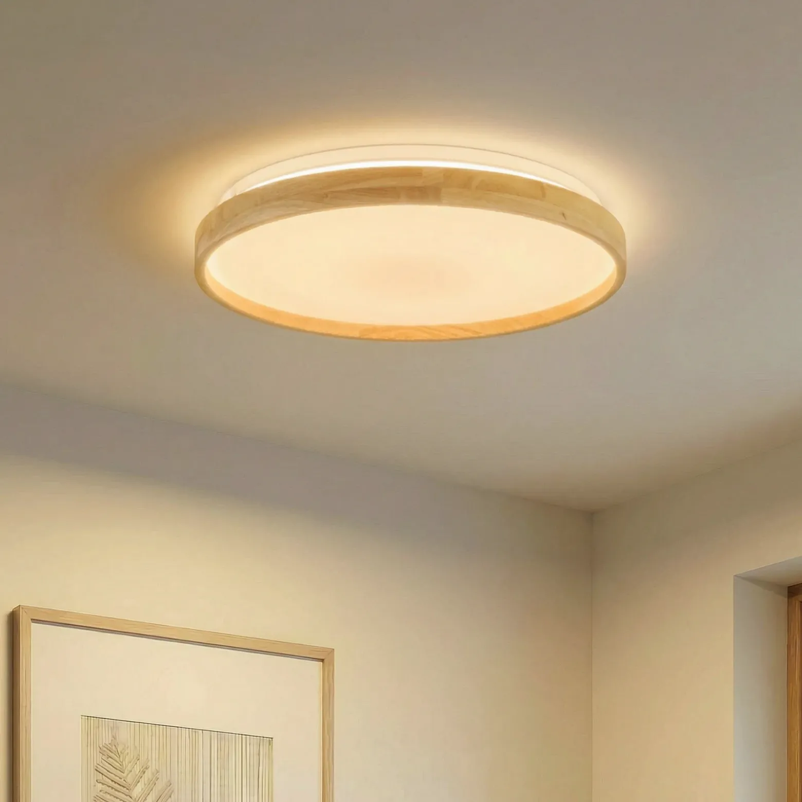 Plafón Lindby Smart LED Mirren madera Ø49,5cm CCT Tuya