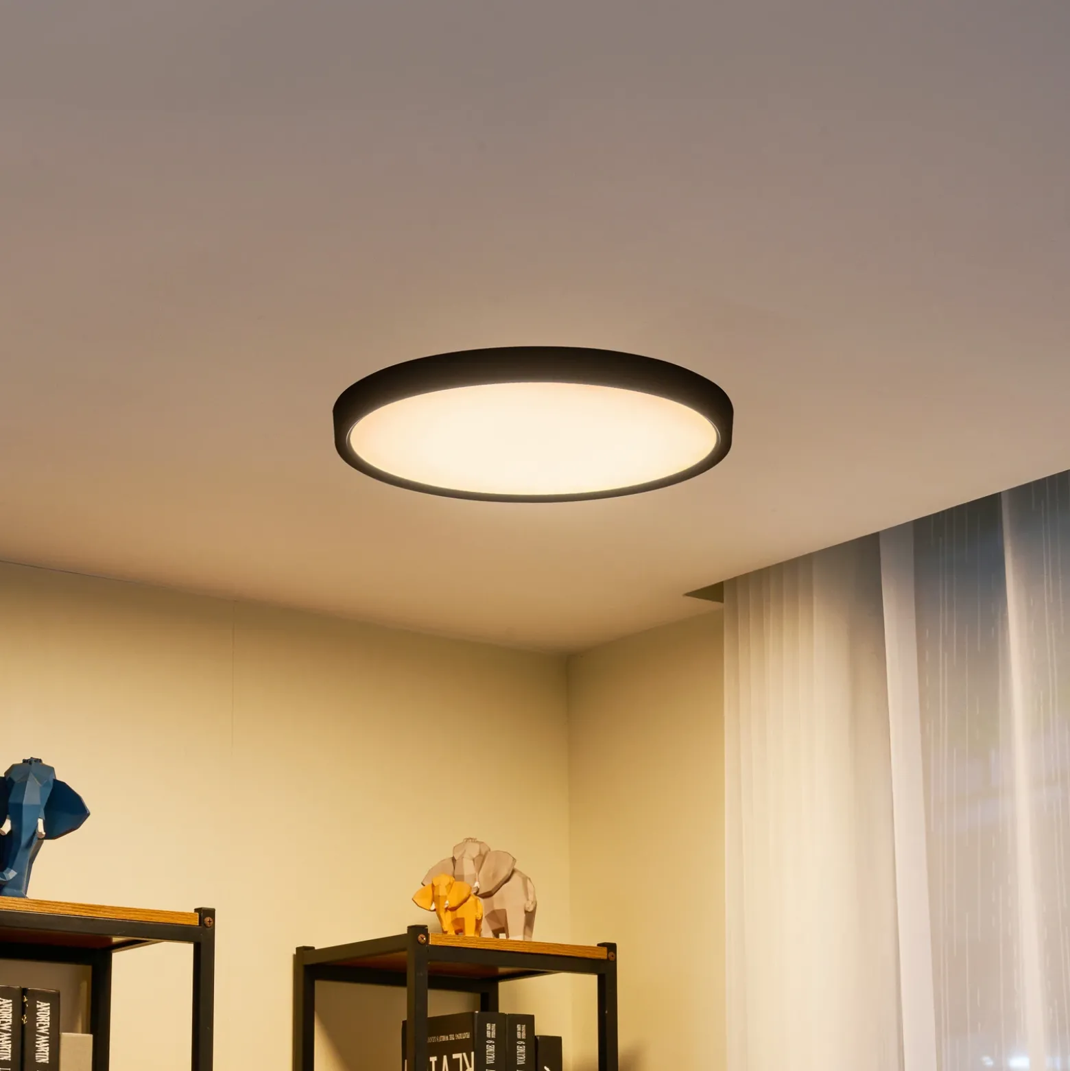 Plafón Lindby Smart LED Pravin, Ø 50 cm, CCT, negro