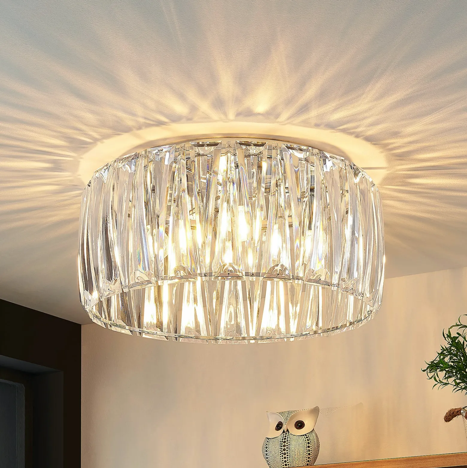 Plafón Lindby Sofia, transparente, acrílico, Ø 46cm