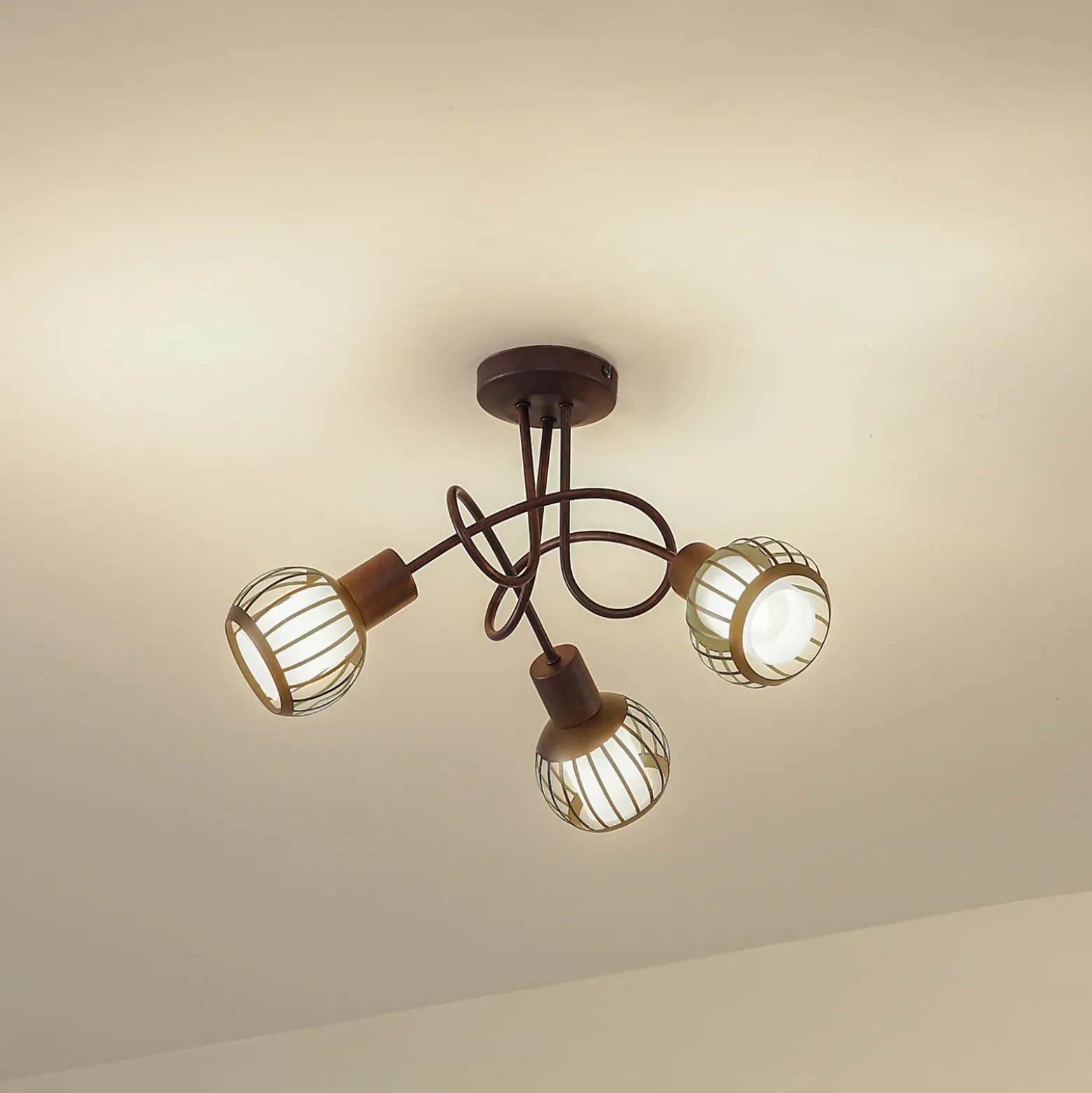 Plafón Lindby Solm, óxido, hierro, 3 luces