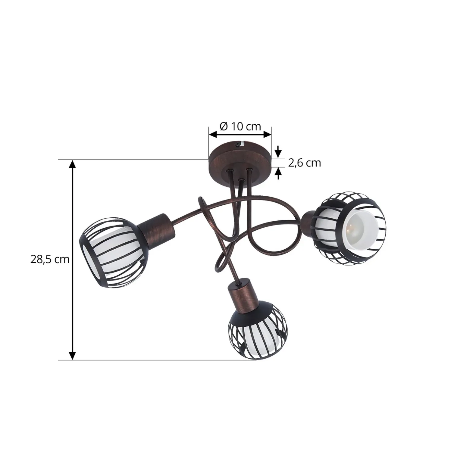 Plafón Lindby Solm, óxido, hierro, 3 luces