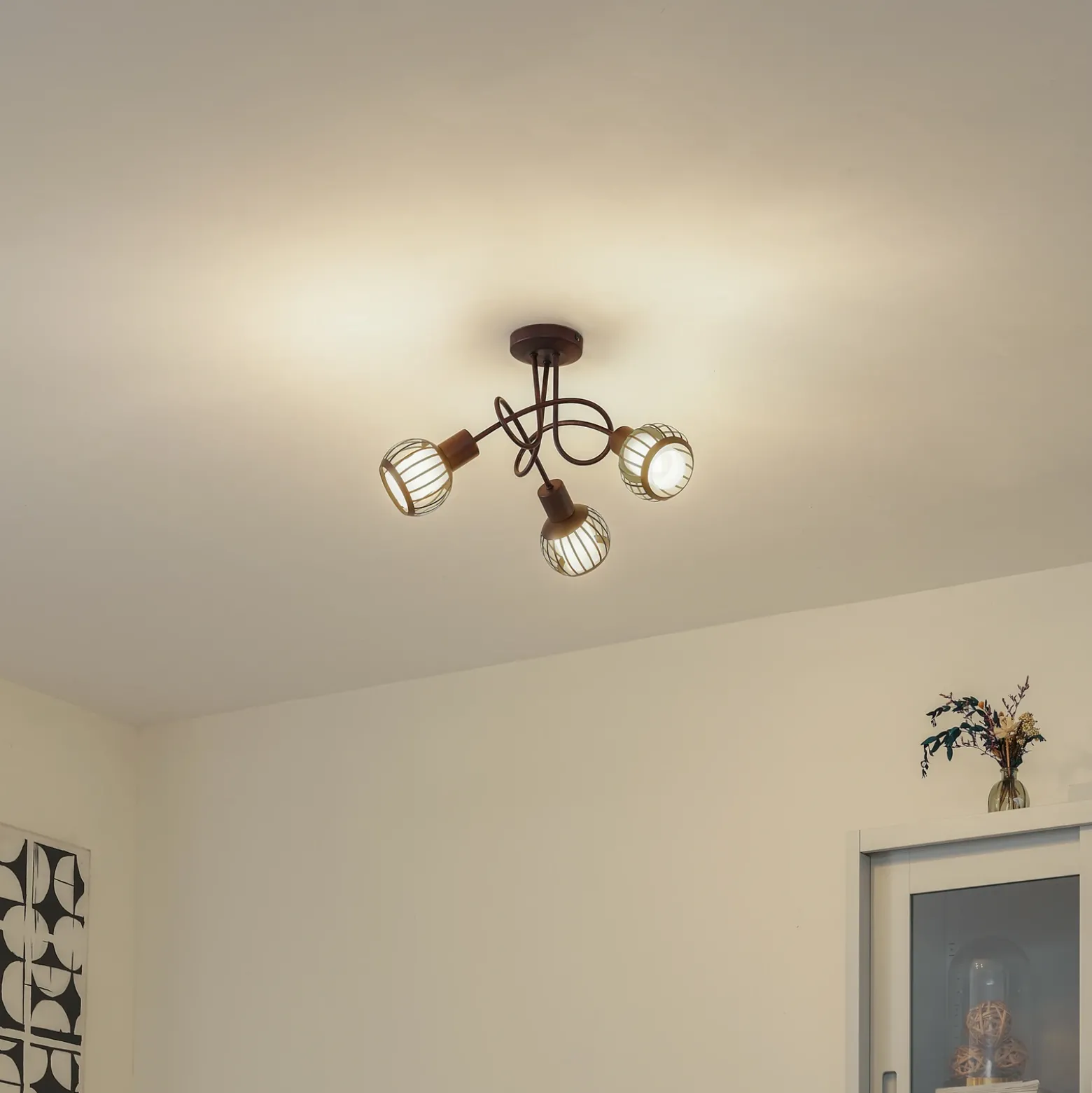 Plafón Lindby Solm, óxido, hierro, 3 luces
