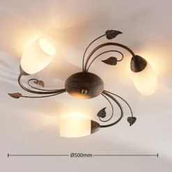 Plafón Lindby Stefania, 3 luces, Ø 46 cm, negro/oro