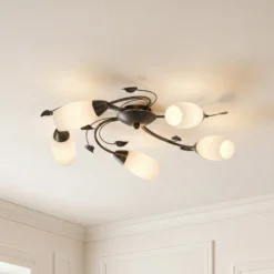 Plafón Lindby Stefania, 5 luces, negro/oro, Ø58cm