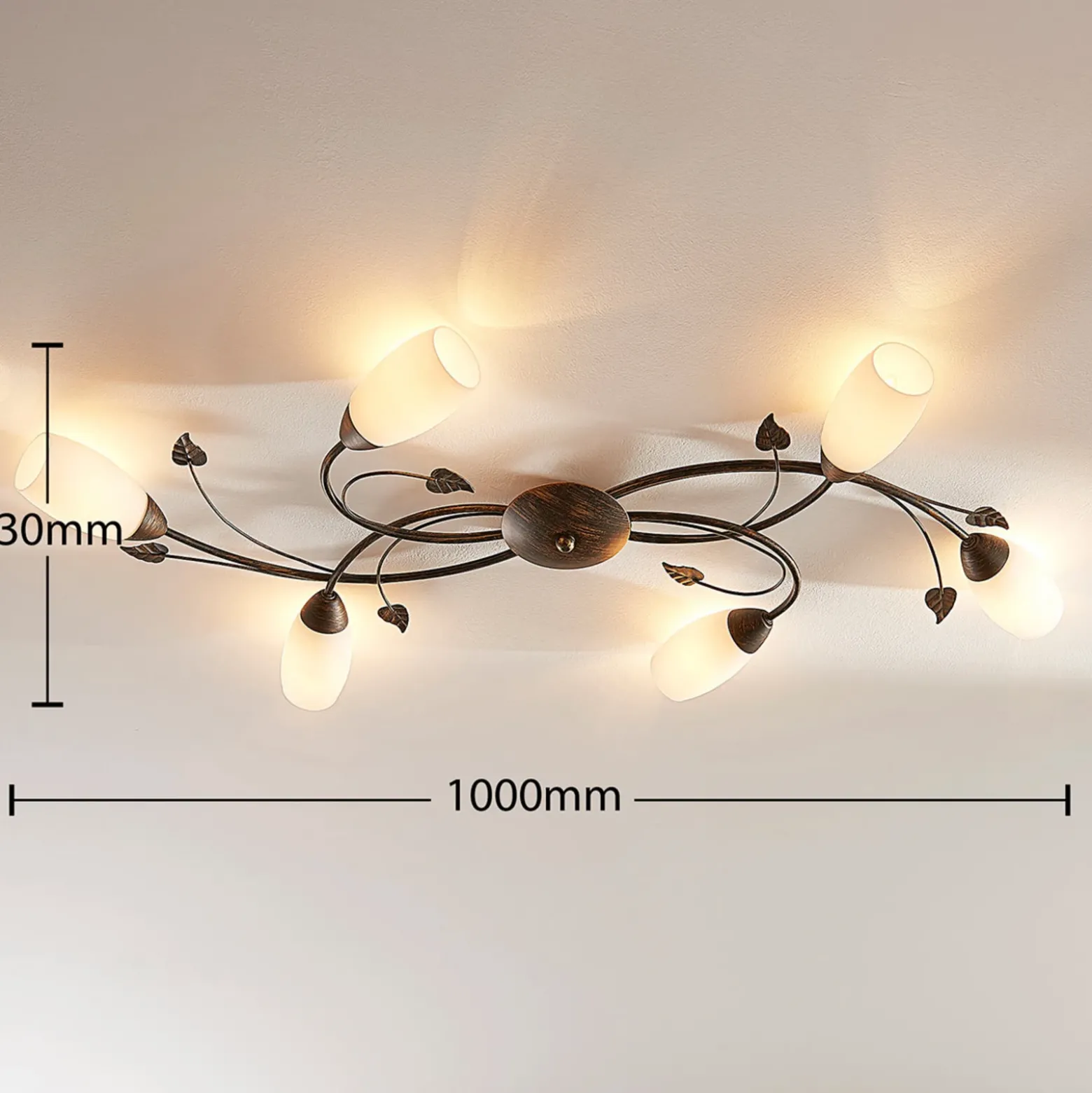 Plafón Lindby Stefania, 6 luces, negro/oro, 68cm