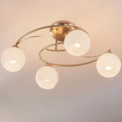 Plafón Lindby Svean, 4 luces, blanco, cristal, longitud 42,5cm