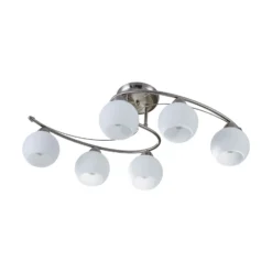 Plafón Lindby Svean, 6 luces, blanco, cristal, longitud 75cm