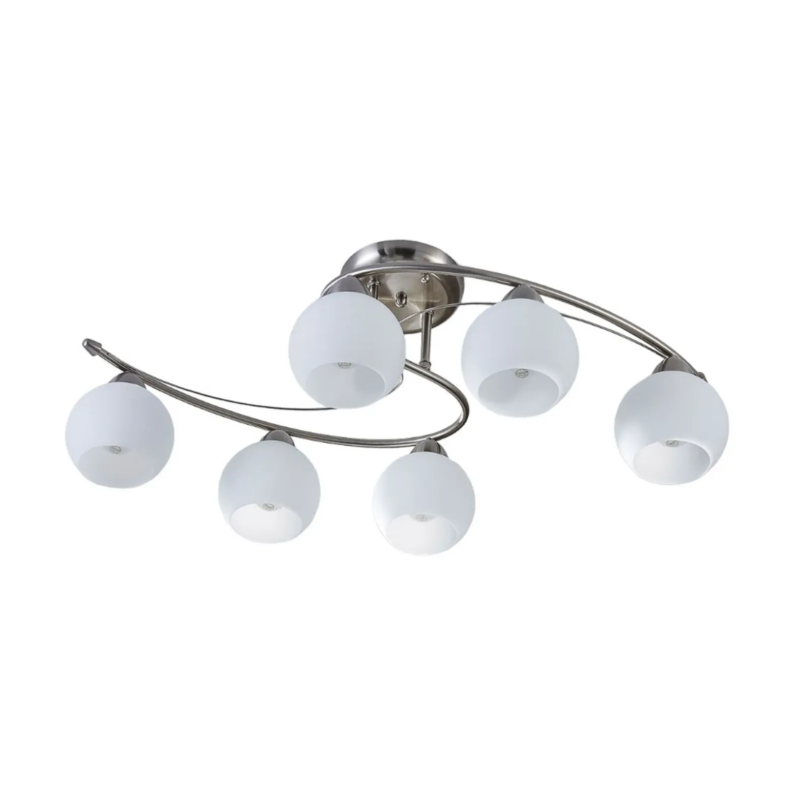 Plafón Lindby Svean, 6 luces, blanco, cristal, longitud 75cm