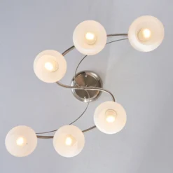 Plafón Lindby Svean, 6 luces, blanco, cristal, longitud 75cm