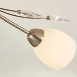 Plafón Lindby Tatas, Ø 64 cm, níquel, 6 luces, cristal