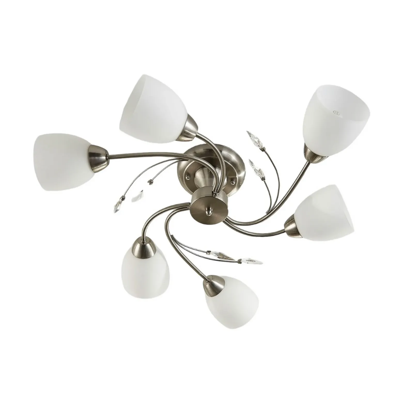 Plafón Lindby Tatas, Ø 64 cm, níquel, 6 luces, cristal