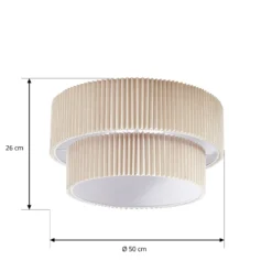 Plafón Lindby Tazia, Ø 50 cm, natural/blanco, lino