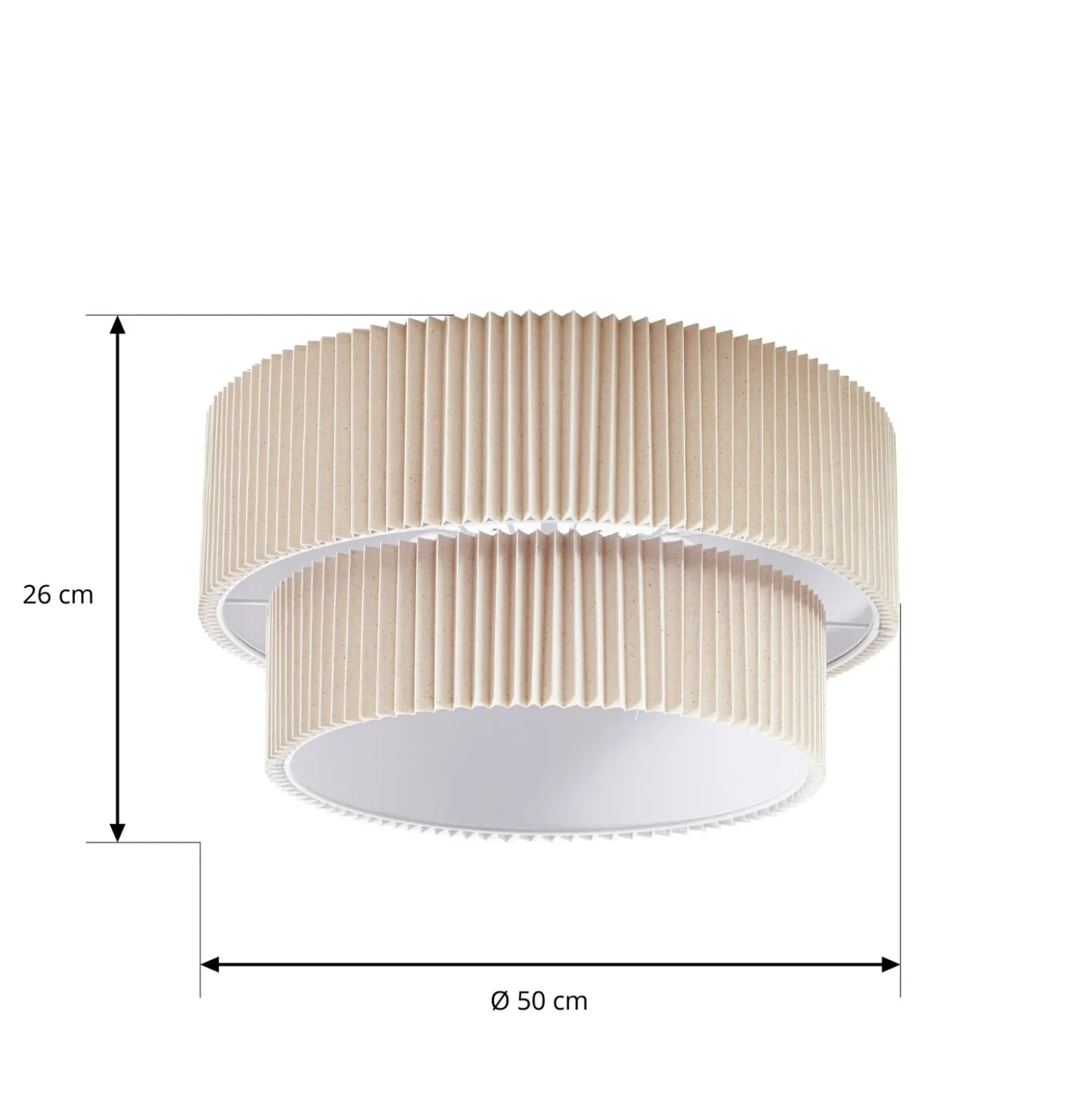 Plafón Lindby Tazia, Ø 50 cm, natural/blanco, lino